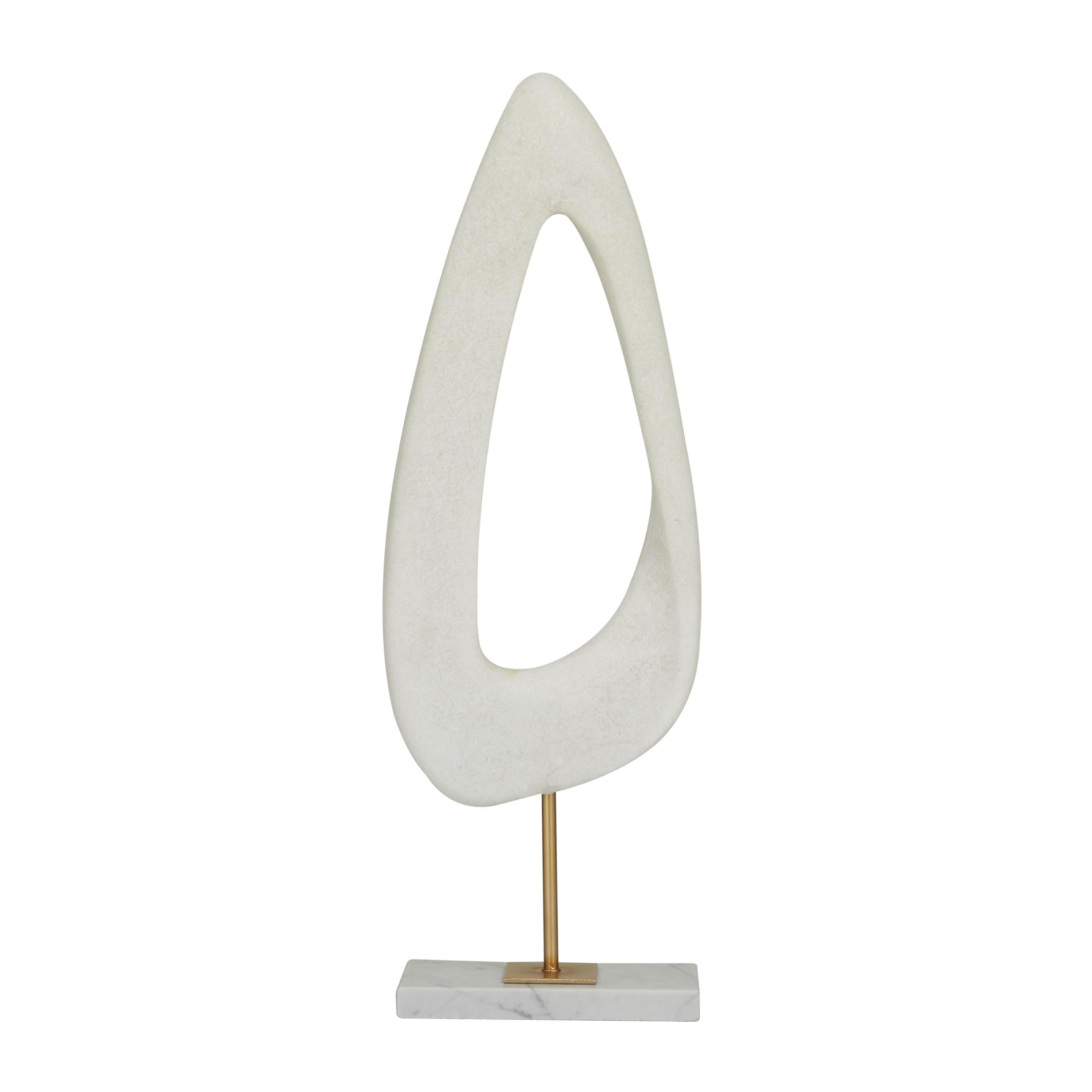 20" White Porcelain Abstract Sculpture with Marble Base