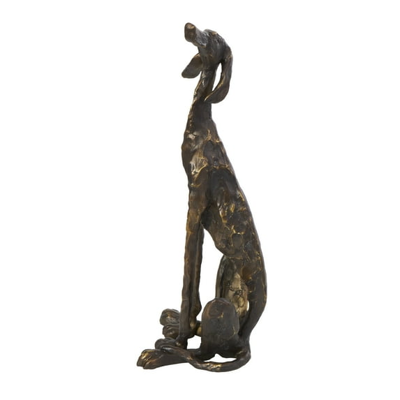 7" x 21" Bronze Polystone Distressed Slim Frame Dog Sculpture with Gold Accents, by DecMode