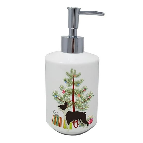 7 x 3.5 in. Unisex Boston Terrier Christmas Tree Ceramic Soap Dispenser
