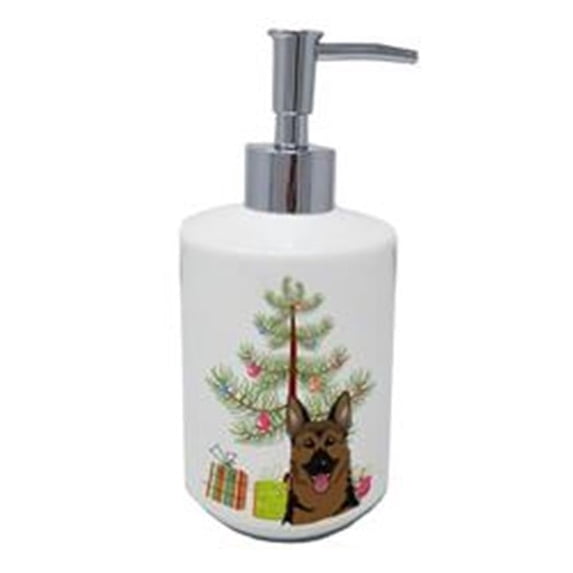 7 x 3.5 in. Unisex Christmas Tree & German Shepherd Ceramic Soap Dispenser