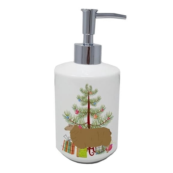 7 x 3.5 in. Unisex East Friesian Sheep Christmas Ceramic Soap Dispenser, Teal