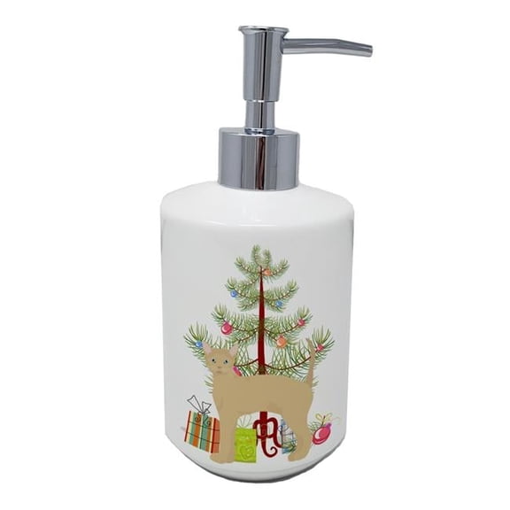 7 x 3.5 in. Unisex German Rex No.2 Cat Merry Christmas Ceramic Soap Dispenser