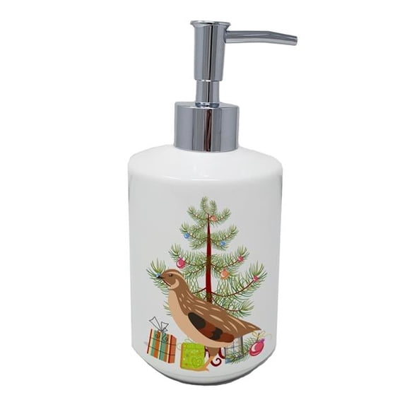 7 x 3.5 in. Unisex Golden Phoenix Quail Christmas Ceramic Soap Dispenser, Teal