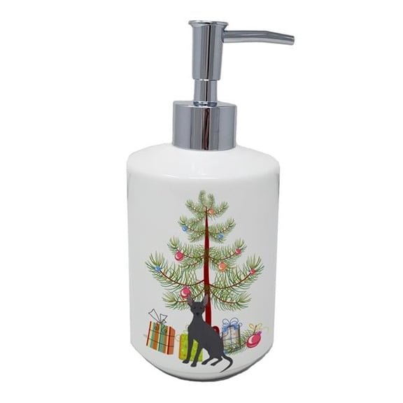7 x 3.5 in. Unisex Peruvian Hairless Dog Christmas Tree Ceramic Soap Dispenser