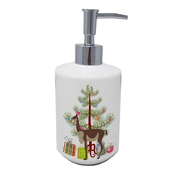 7 x 3.5 in. Unisex Vicugna or Vicuna Christmas Ceramic Soap Dispenser, Teal