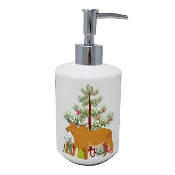 7 x 3.5 in. Unisex Zebu Indicine Cow Christmas Ceramic Soap Dispenser, Teal