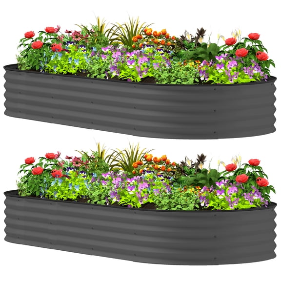 7' x 3' x 1' Raised Garden Bed Set, 2PCS Raised Beds for Gardening with Metal Plant Stakes, Dark Gray