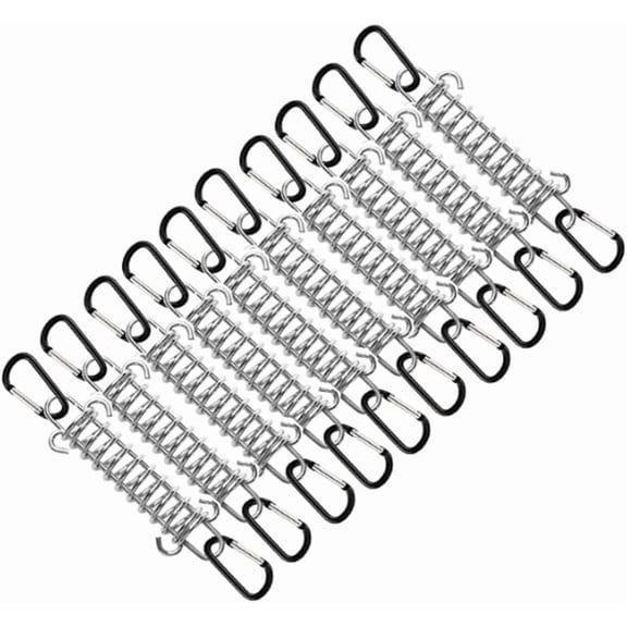 7 x 4.5cm black sunshade sail spring hooks with 8 stainless steel elastic spring buckles, camping tent canopy tension fixing accessories