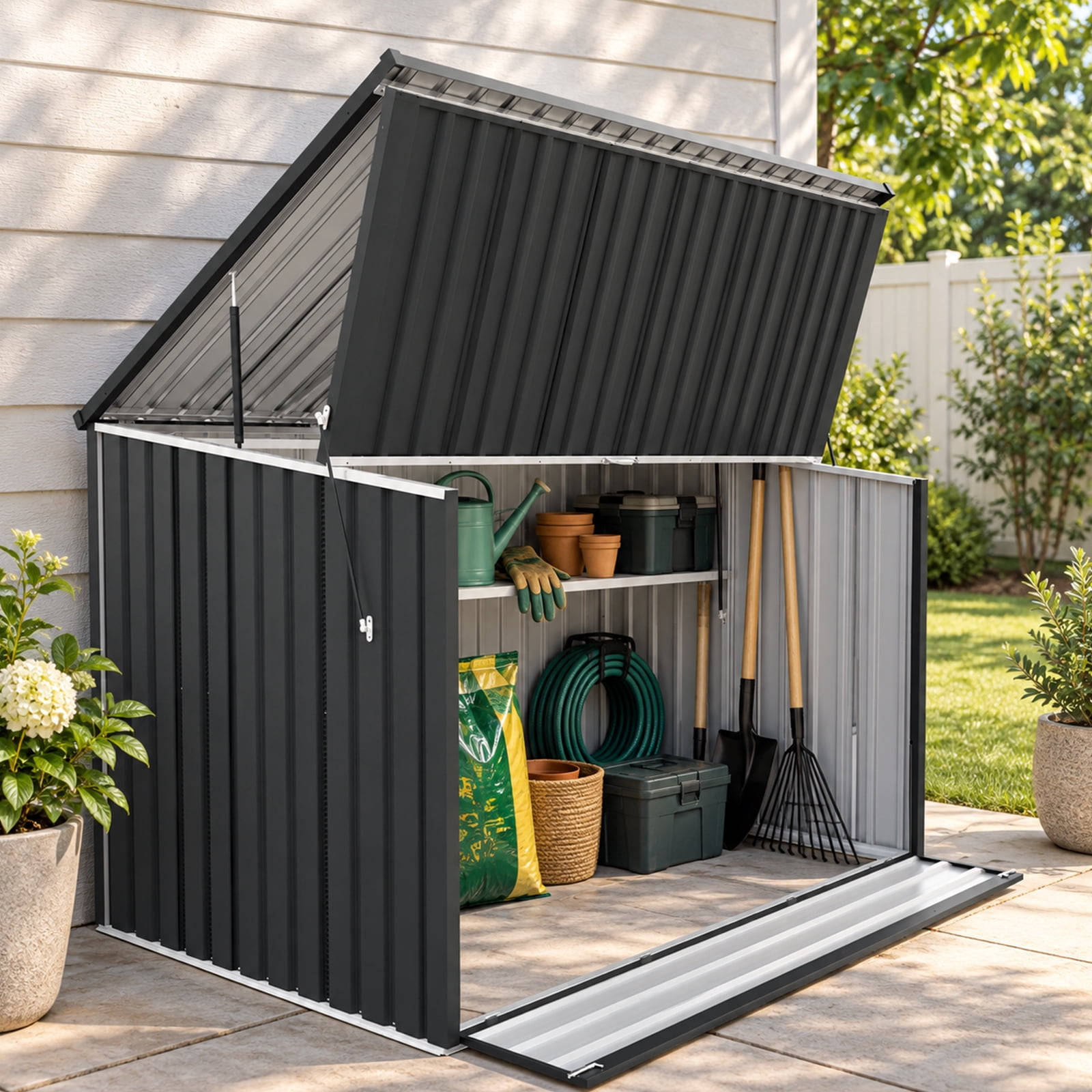 7 x 4 FT Black Outdoor Metal Storage Shed, Galvanized Steel Utility ...