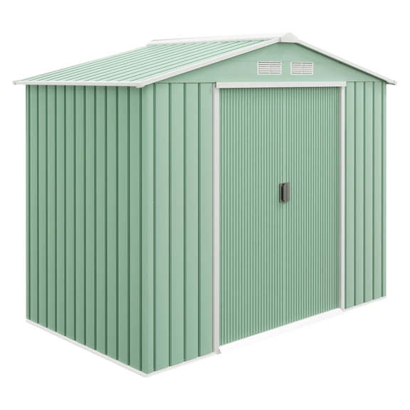 7' x 4' Outdoor Storage Shed, Garden Tool House w/ FoundationVents & Sliding Doors for Backyard Patio, Light Green