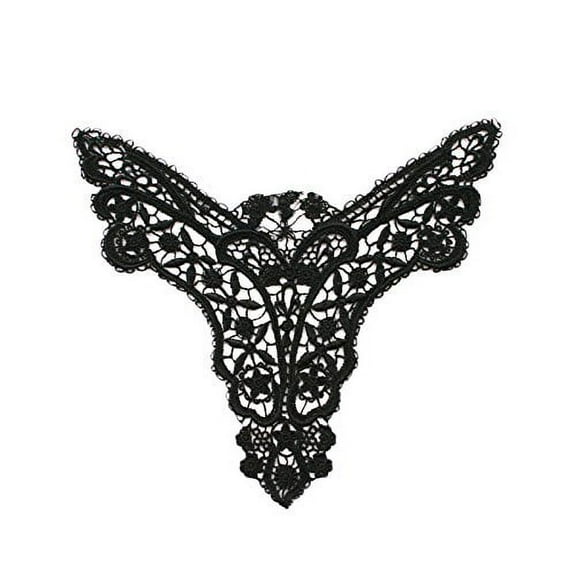 7 x 5.5 inches 14 Color Venice Lace Bodice Motif Applique Patch Sold By 1 Piece (Black)