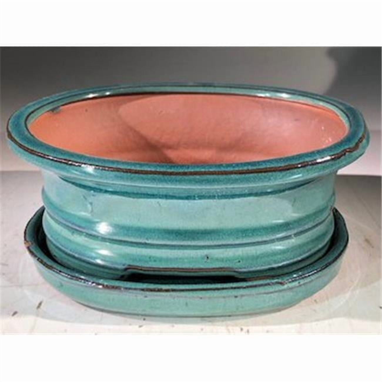 7 x 5.5 x 3 in. Ceramic Bonsai Pot with Humidity Drip Tray, Blue ...