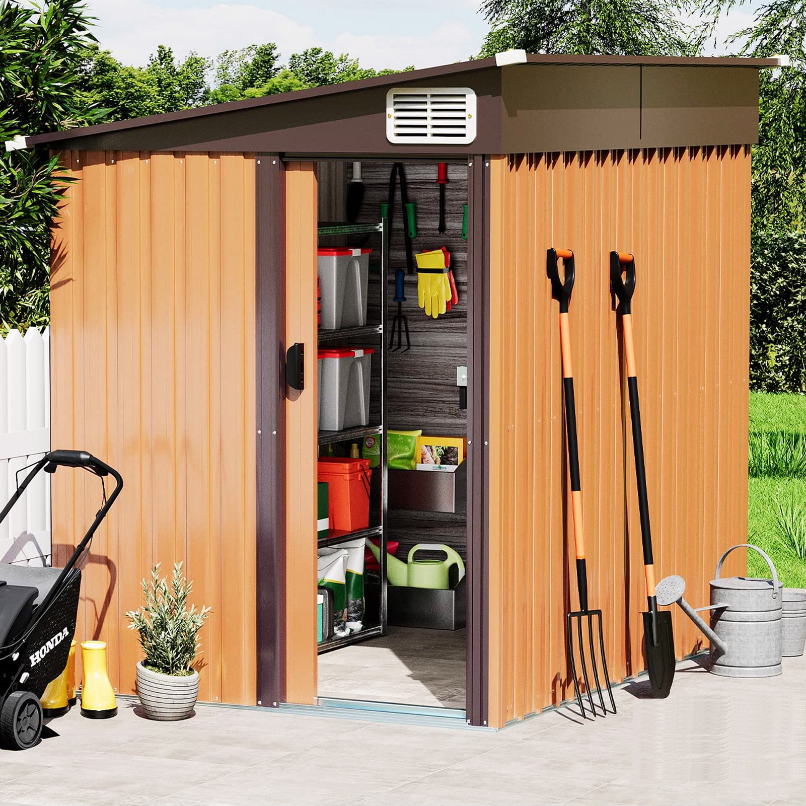 7'x5' Outdoor Metal Storage Shed, Lockable, Vents, Tool/Bike Shed