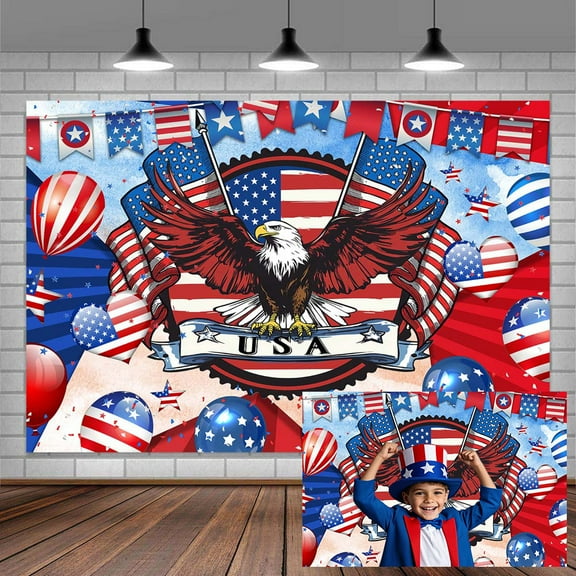 7 x 5 ft 4th of July Backdrop for Photography Independence Day Veterans American Flag Red Blue Stars Photo Backdrop Background Party Banner USA Patriotic Decor Photo Booth Studio Props Supplies