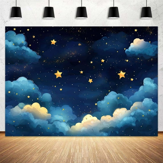 7 x 5 ft Blue Galaxy Starry Sky Stars Backdrop Night Sky Cloud Flash Stars Children Kids Birthday Baby Shower Party Banner Newborn Baby Child Portrait Photo Props