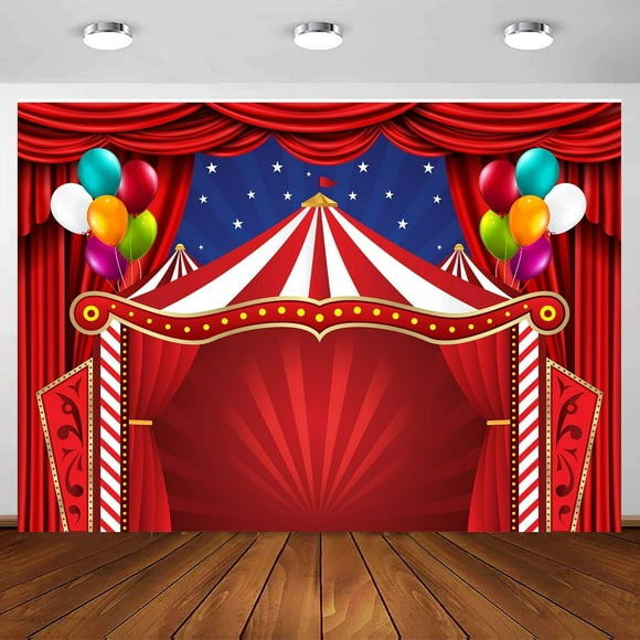 7 x 5 ft Carnival Backdrop, Circus Theme Red Curatin Balloon Backdrop Carnival Photo Booth Props Kids Adults Birthday Baby Shower Party Decoration Banner Polyester