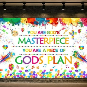 7 x 5 ft Christian Jesus Gods Backdrop Banners, You are God's Masterpiece You are God's Plan Background, Religious Backdrop Banner Photo Booth Props for Classroom Sunday School Decorations