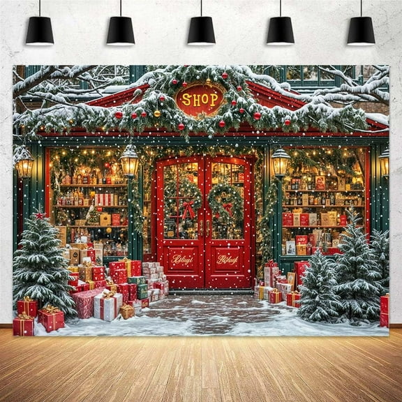 7 x 5 ft Christmas Backdrop Dreamy Xmas Tree Forest Fairyland Snow Gift Christmas Store Photography Background Vintage Winter Santa's Shop Family Holiday Party Banner Decorations Photo Booth Props