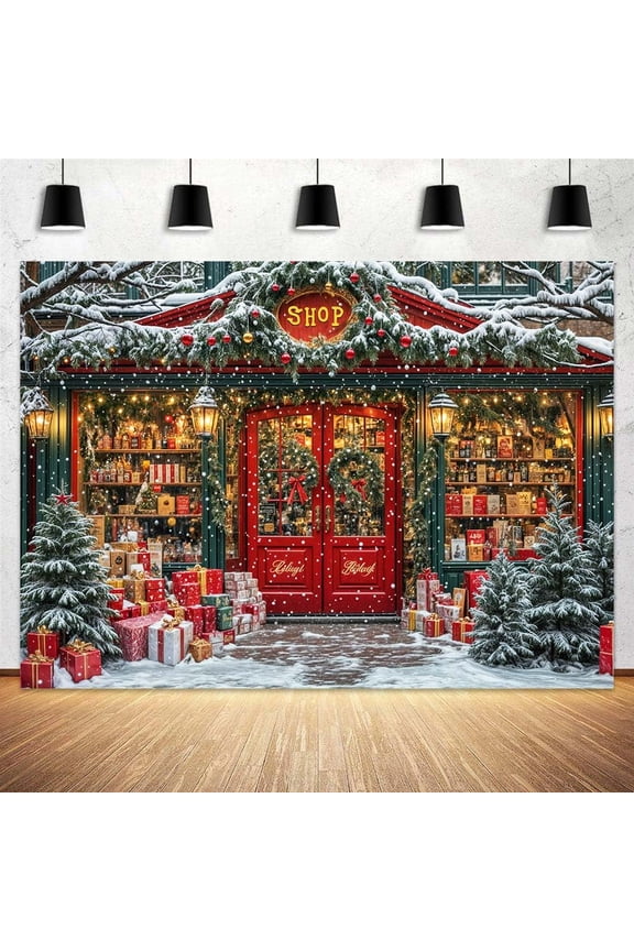 7 x 5 ft Christmas Backdrop Dreamy Xmas Tree Forest Fairyland Snow Gift Christmas Store Photography Background Vintage Winter Santa's Shop Family Holiday Party Banner Decorations Photo Booth Props