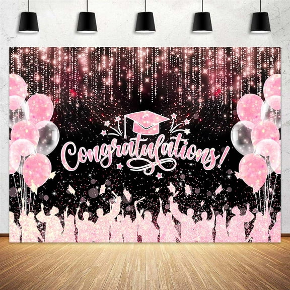 7 x 5 ft Class of 2025 Graduation Backdrop, Congratulations Congrats Pink Grad Photography Background, Bachelor Cap Celebration Party Decorations for School Prom Party Banner
