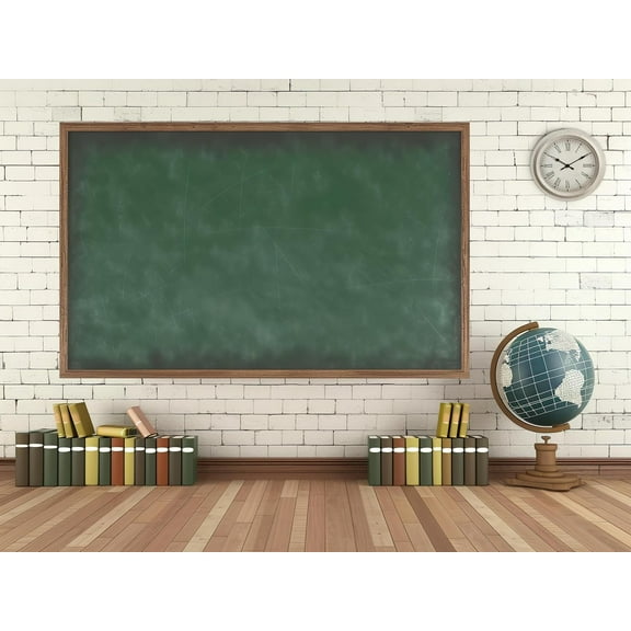 7 x 5 ft Classroom Backdrop, Green Blackboard Clock Back to School Background, Student First Day of School Backdrop Teaching Children Educational Banner Photo Props Decoration