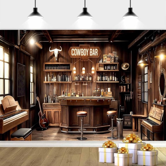 7 x 5 ft Cowboy Bar Backdrop Western Cowboy Bar Birthday Backdrop, Wild West Wooden House Bars Photography Background Birthday Party Background Photo Studio Props, Brown2