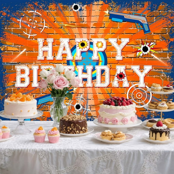 7 x 5 ft Dart Battle Happy Birthday Backdrop Decorations, Dart War Gun Target Theme Party Photo Background Decorations for Kids Boys Birthday