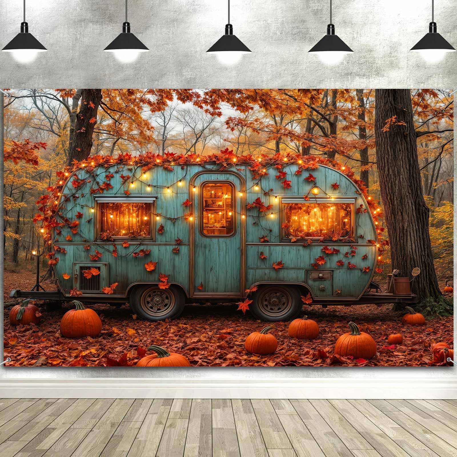 7 x 5 ft Fall Forest Backdrop Autumn Pumpkin Maple Leaves RV Farm