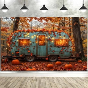 7 x 5 ft Fall Forest Backdrop Autumn Pumpkin Maple Leaves RV Farm Banner Decorations Harvest Thanksgiving Day Themed Party Kids Adults Portrait Photo Shoot Prop