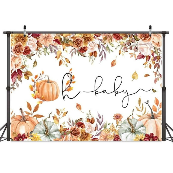 7 x 5 ft Fall Pumpkin Oh Baby Shower Backdrop Decoration for Gender Reveal, Little Pumpkin Party Autumn Pumpkin Flowers Photography Background Newborn Birthday Party Photo Props