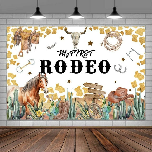 7 x 5 ft My First Rodeo Birthday Backdrop, Western Cowboy Boys 1st Birthday Party Background, Wild West Rodeo Banner Party Cake Table Decoration Photo Booth Props