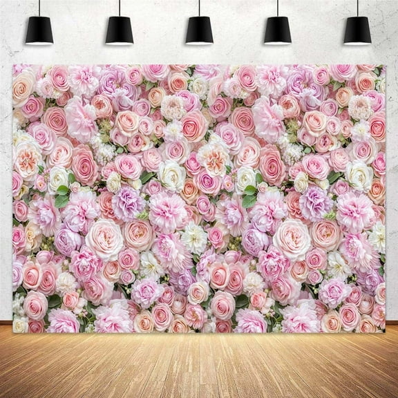 7 x 5 ft Floral Wall Backdrop for Photoshoot Pink Rose Flowers Wedding Birthday Valentine's Day Bridal Shower Printing Flower Wall Decorations Photography Background for Photo Props