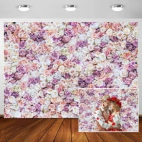 7 x 5 ft Flower Wall Backdrop Purple White Floral Rose Wedding Photo Backdrop Valentine's Day Background Polyester for Birthday Bridal Shower Anniersary Party Photo Shoot Decor