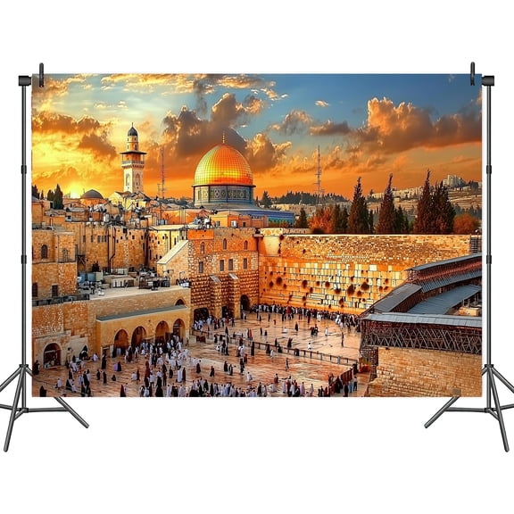7 x 5 ft Jerusalem Old City at Sunset Garage Door Background The Old City Night Jewish Temple Religious Building Travel Backdrop Party Living Room Decor Party Indoor Outdoor Banner Cover