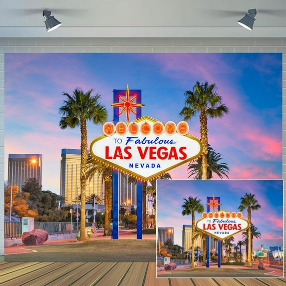 7 x 5 ft Las Vegas Night City Party Photo Backdrop Welcome to Las Vegas Casino Poker Movie Themed Photo Background Portraits Birthday Party Vacation Travel Photo Booth Prop