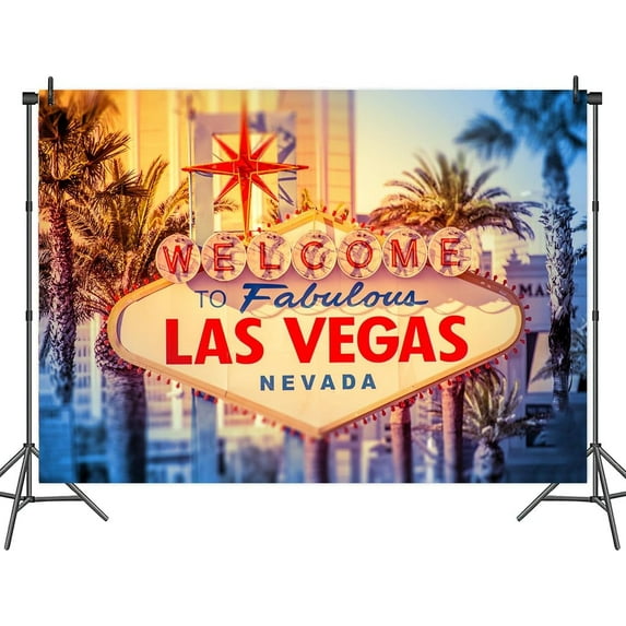 7 x 5 ft Las Vegas Night City Party Photography Backdrop Welcome to Las Vegas Billboard Banner Casino Poker Movie Themed Photo Background Portraits Birthday Party Vacation Travel Photo Booth Prop