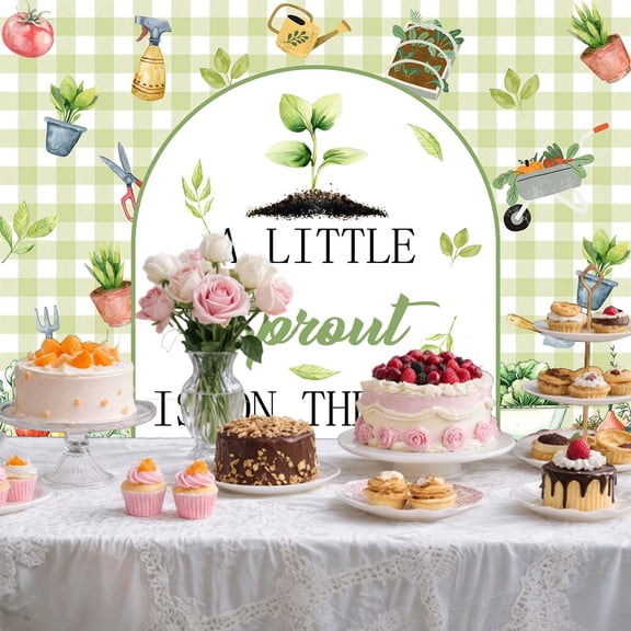 7 x 5 ft A Little Sprout is On The Way Baby Shower Backdrop, Greenery Sprout Plants Vegetables Farm Themed Baby Shower Gender Reveal Birthday Party Backdrop Decoration Decors for Girl Boy