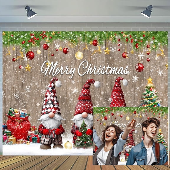 7 x 5 ft Merry Christmas Backdrop Red Cute Christmas Gnome Beautiful Xmas Tree Gifts Snowflake Background Winter New Year Christmas Holiday Family Party Decor Banner Photo Booth Props