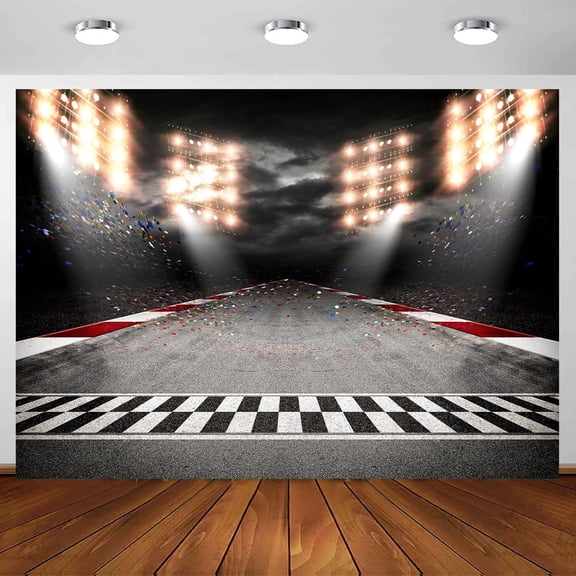 7 x 5 ft Racing Backdrop, Black White Line Race Track Racer Sport Theme Background, Motorsport Car Photography Backdrop Banner for Kids Birthday Photo Props Decoration