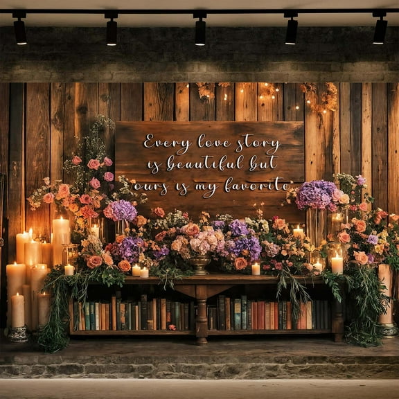 7 x 5 ft Rustic Wooden Board Flower Wedding Backdrop, Floral Vintage Wood Wall Wedding Rustic Photography Background for Bridal Shower Party Wedding Decorations