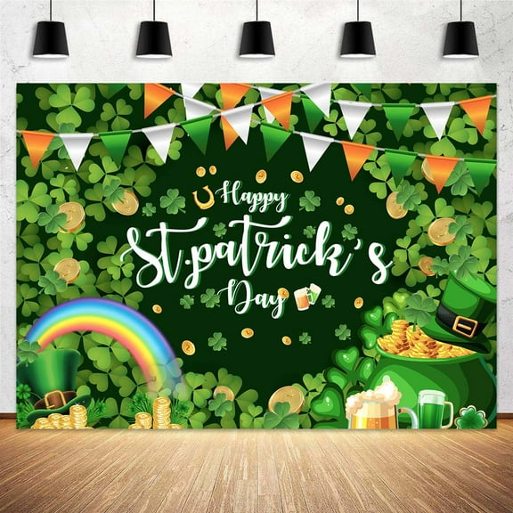 7 x 5 ft St Patrick's Day Banner Garage Door Cover Background Spring Lucky Green Shamrock Decorations Holiday Backdrop Celebrate Party Supplies Photography Background for Indoor Outdoor Home Decor