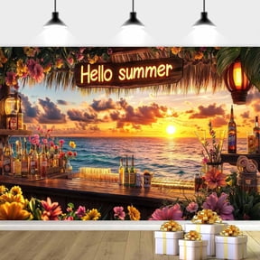 7 x 5 ft Summer Photography Backdrop, Beach Bar Backdrop Tropical Bar Birthday Photo Background Decor, Summer Beach Hawaiian Photography Background Party Birthday Banner Photo Studio Props,Color1