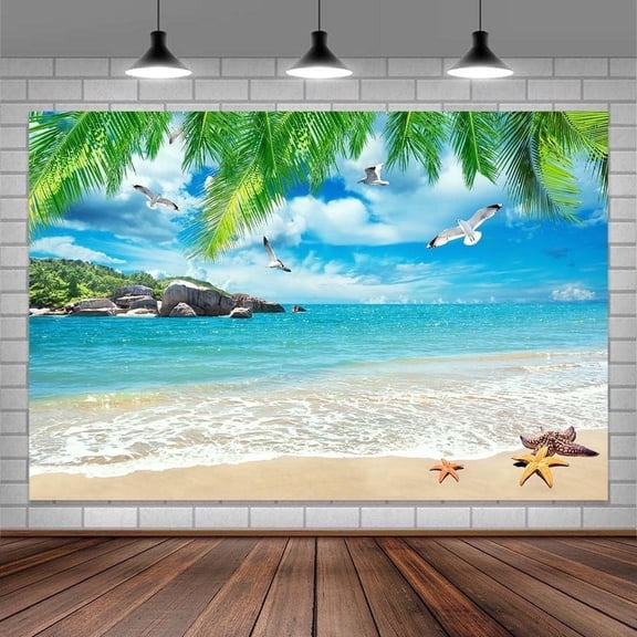 7 x 5 ft Summer Photography Backdrop, Tropical Beach Background Summer Seagulls Beach Backdrop, Summer Hawaiian Beach Backdrop Birthday Party Baby Shower Party Decor Banner Photo Studio Props