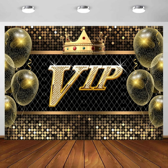 7 x 5 ft VIP Birthday Backdrop, Black Golden Glitter Balloon Party Photo Background Red Carpet Event Movie Theme Backdrop Polyester Banner for Picture Photography Photo Shoot Decor