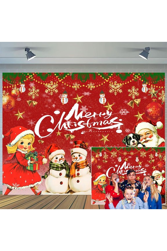 7 x 5 ft Vintage Christmas Backdrop Retro Red Merry Christmas Snowman Santa Xmas Photography Background Merry Christmas Snowflake Winter New Year Party Decorations Banner Photo Booth Props