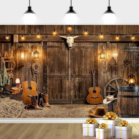 7 x 5 ft Western Cowboy Backdrop Rustic Wood Backdrop, Wood Barn Door Photography Background Western Party Decorations Birthday Party Baby Shower Decor Banner Photo Booth Props, Brown-3