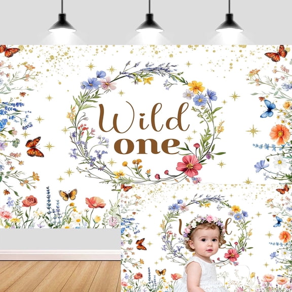 7 x 5 ft Wildflower 1st Birthday Backdrop Decorations, Floral Our Little Wildflower is Turning One Background Decorations for Girl Newborn 1st Birthday Wild One Party Banner Photo Studio Props