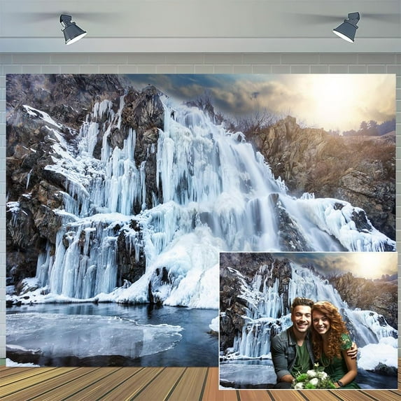 7 x 5 ft Winter Mountain Lake Backdrop Park Photography Winter Nature Background Outdoor hiking camping Picnic party Home decor Photography studio Photography props