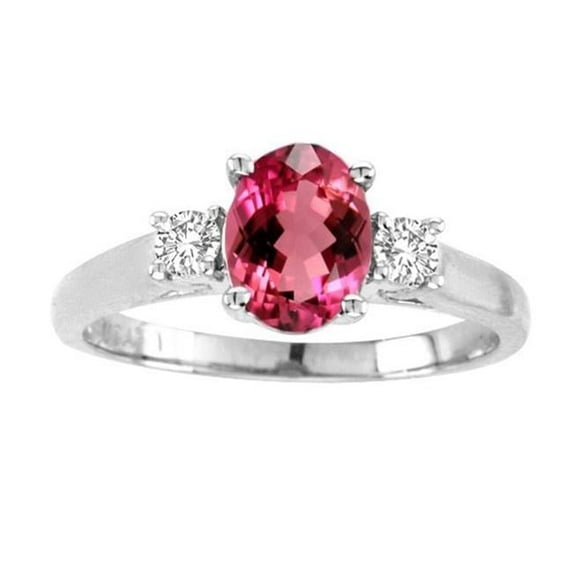 7 x 5 in. 14K White Gold Oval Rubilite SI-2 Gemstone Anniversary Ring