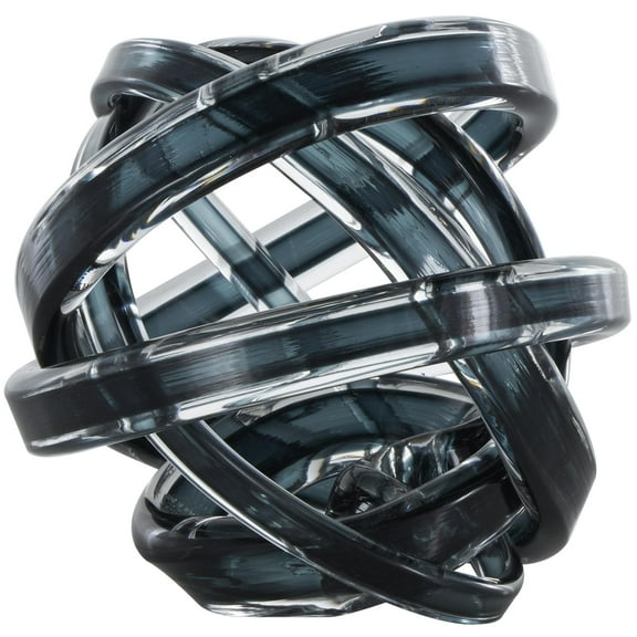 7" x 7" Dark Blue Glass Brushed Ombre Twisted Knot Sculpture, by DecMode